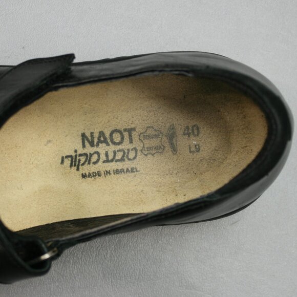 NAOT Ladies 9 (40) Adriatic Black Leather Mary Janes Hook Loop Strap Shoes Flats - Picture 8 of 12